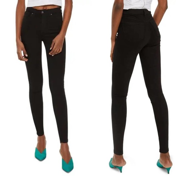 TOPSHOP Moto Jamie Petite High Waist Black Jeans W34L30 - Picture 1 of 12